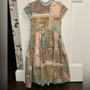 Charming Map Print Kids Dress with Cap Sleeves